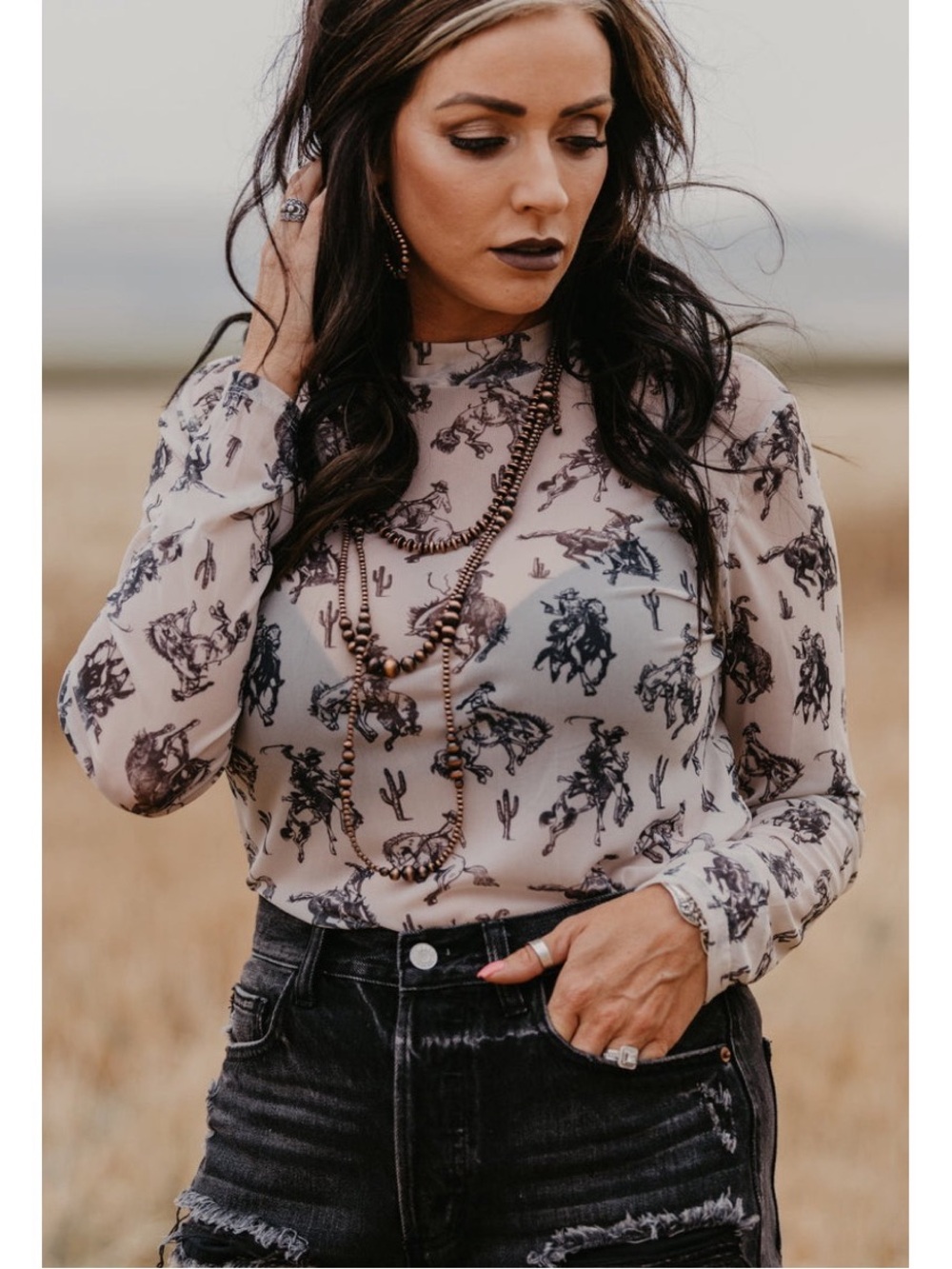 Avery Apparel Company CHEYENNE COWBOY MESH TOP- Medium
